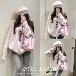 【INFI EDITION小亲戚~】粉色套头软糯毛衣女宽松甜美减龄针织衫