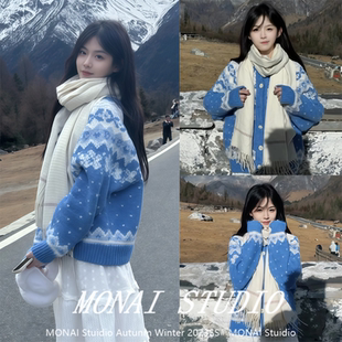 【罐头士多所~】费尔岛慵懒毛衣开衫学院风针织外套宽松甜美上衣