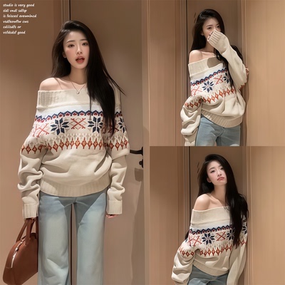 【MAXMENT~】费尔岛一字肩毛衣女