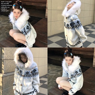 【FDR~】林秋楠同款费尔岛连帽毛衣外套女秋冬可拆卸毛领针织上衣