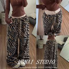 【0122stepll~】美式高街虎纹休闲裤女冬保暖宽松慵懒抽绳阔腿裤