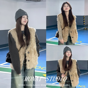 【coco皮草~】环保皮毛一体百搭无袖马夹秋冬保暖毛毛马甲外套女