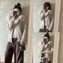 【insliisa~】软糯慵懒风毛领连帽毛衣温柔感针织秋冬可爱外套女