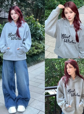 【Lucid Blithe~】连帽立体印花卫衣女秋冬休闲百搭宽松套头帽衫