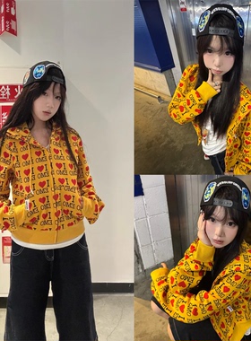 【eaho~】美式复古字母爱心长袖卫衣开衫女秋宽松休闲百搭薄外套