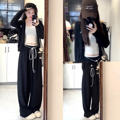 【Aaisup~】美式黑色弯刀裤女