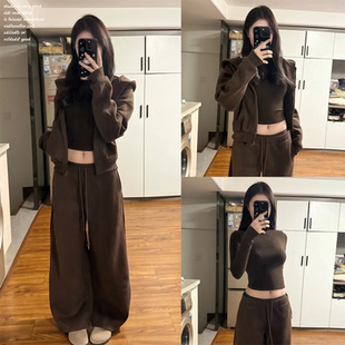 棕色宽松卫衣外套上衣女百搭低腰休闲裤 store 巴恩风套装 SKK