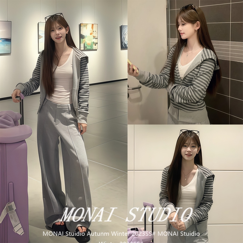 【sunoneone~】韩系条纹连帽开衫