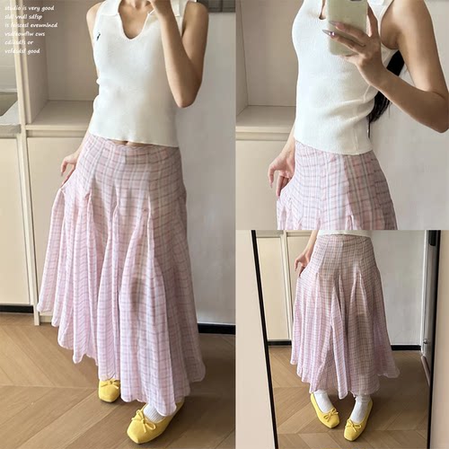 【EGGKA~】韩系垂感粉色子半身裙