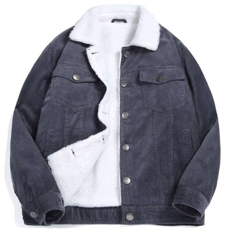 秋冬季新款高级感复古条绒加厚宽松羊羔绒棉衣灯芯绒冬装外套男潮