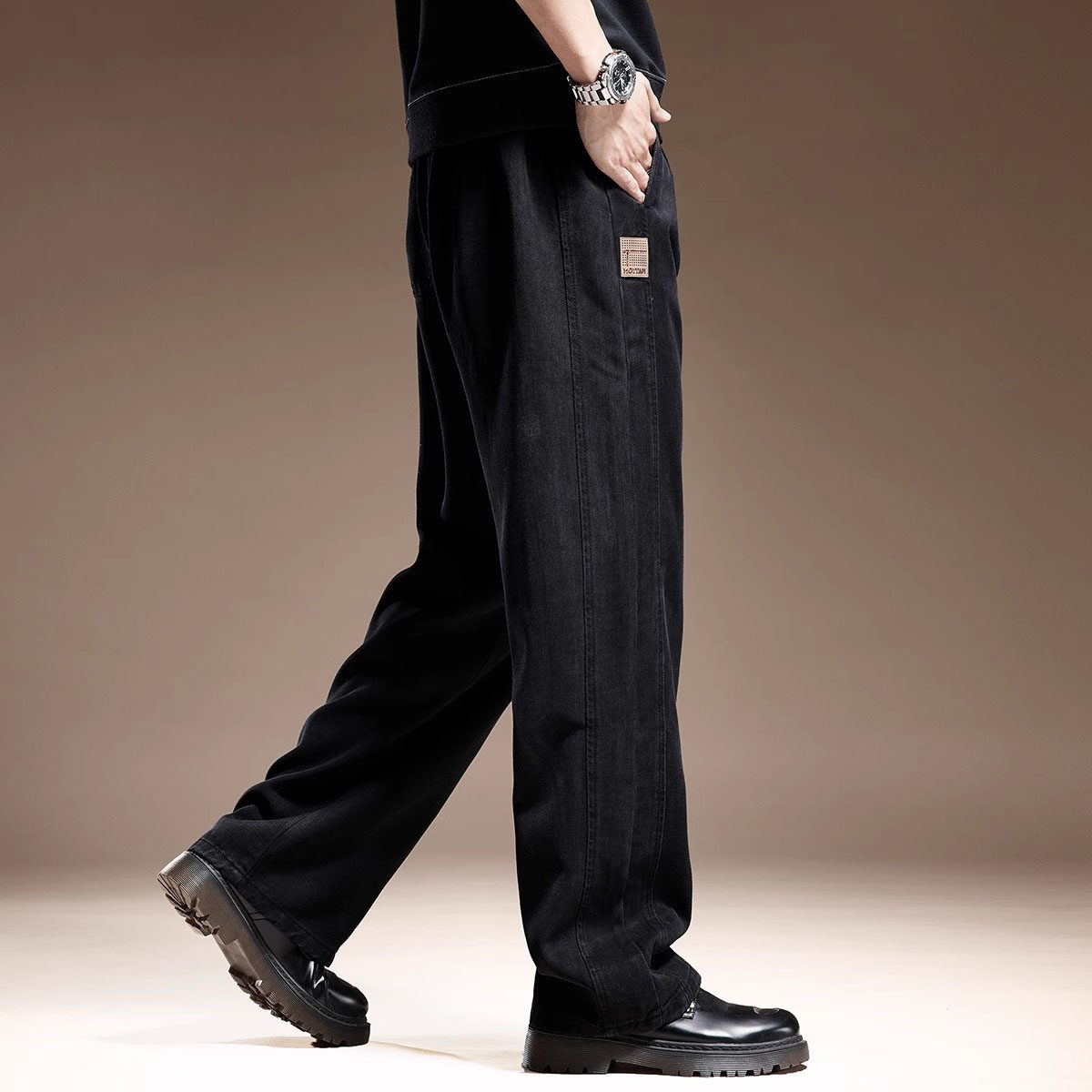 高档莱赛尔牛仔裤韩版潮流宽松直筒裤男士春秋季垂感阔腿休闲裤