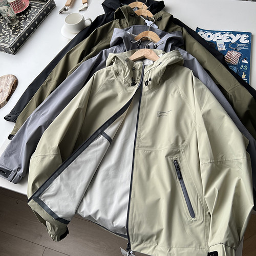 连帽春秋无缝压胶夹克外套