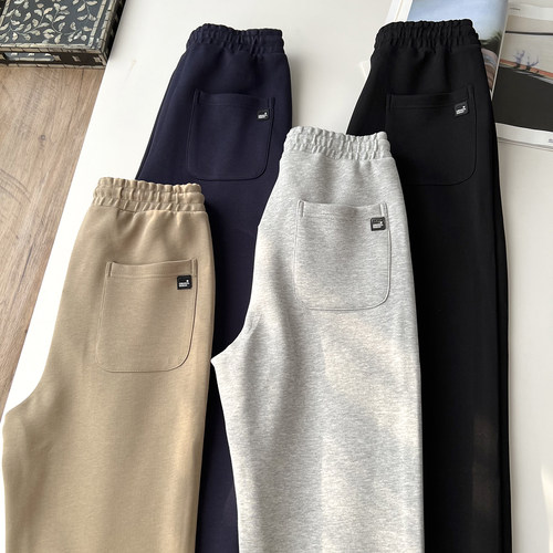 空气层针织 挺括有型 秋冬男款松紧腰抽绳高克重直筒休闲卫裤