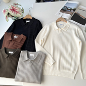 通勤时髦优雅坑条V领休闲保暖针织衫 轻奢老钱风 秋冬男士 毛衣