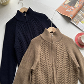 手感柔软 秋冬男士 商务通勤提花拉链半高领针织休闲毛衣外套