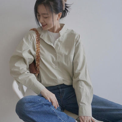 北野U家日系极简高支棉长袖衬衫