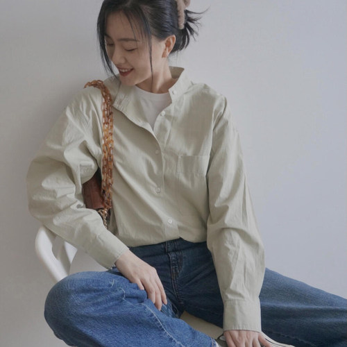 北野U家日系极简高支棉长袖衬衫