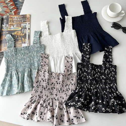 女装 全棉抽褶衬衫(无袖上衣 吊带 衬衣 夏季小衫) BY56164