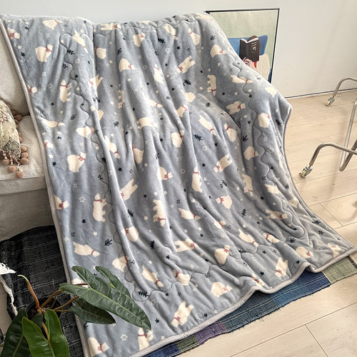 外贸单 多层绗缝加厚 细密发热亲肤柔软法兰绒毛绒被子毯子