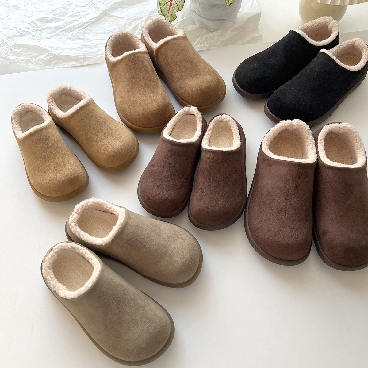 橡胶软底 冬季男女款羊羔绒保暖勃肯鞋加绒小土豆鞋