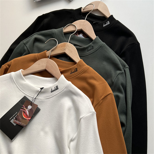 长袖休闲百搭男款刺绣德绒打底衫