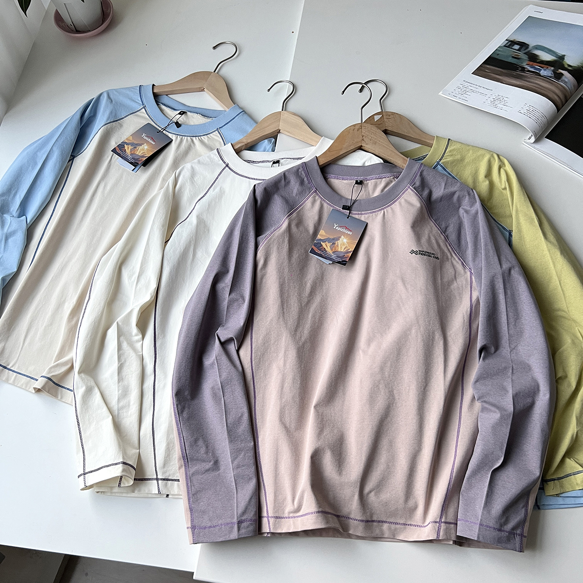 户外吸汗速干打底衫撞色拼接