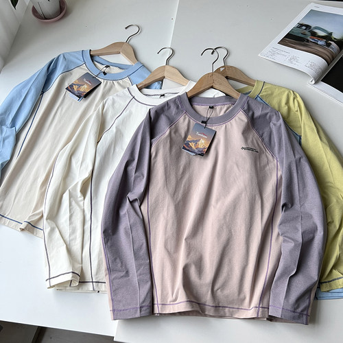 户外吸汗速干打底衫撞色拼接