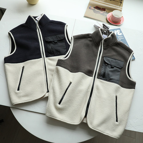 秋冬拉链羊羔绒背心拼接时髦