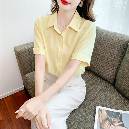 法式雪纺职业工装服衬衫上衣女夏季新款设计感小众别致短袖小衫潮
