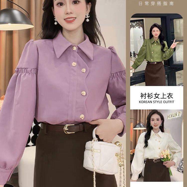 法式复古灯笼袖衬衫女春季新款