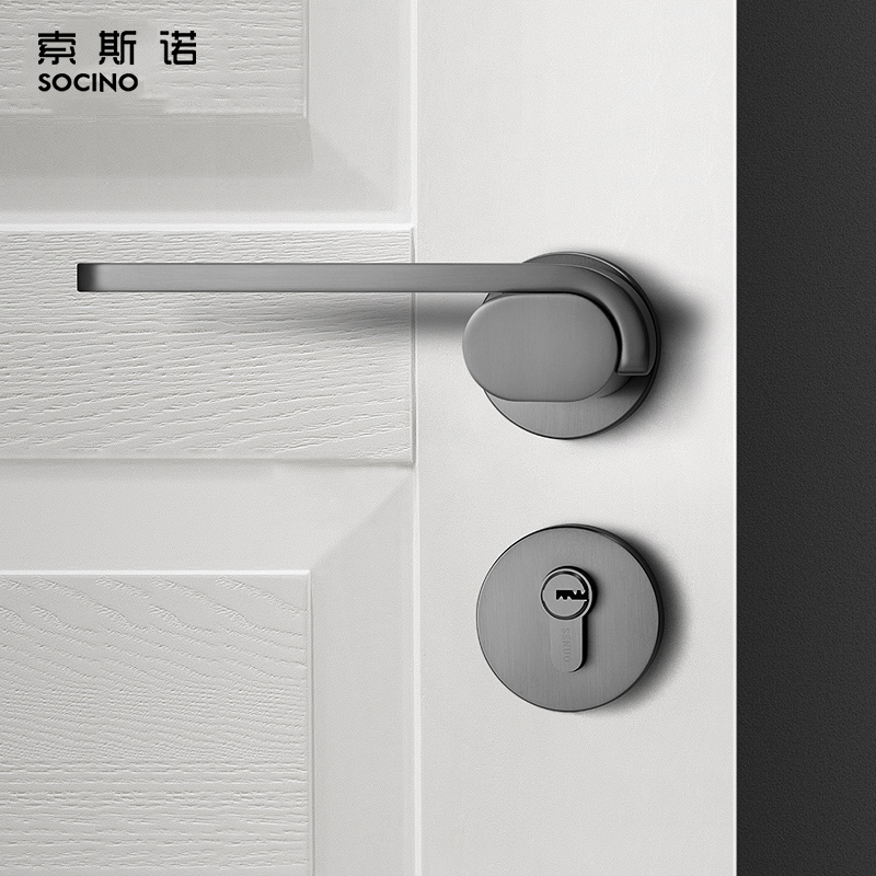 索斯诺北欧现代简约静音黑灰门锁