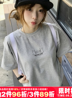 chic韩系简约风灰色短袖t恤女2026夏季新款宽松显瘦减龄百搭上衣