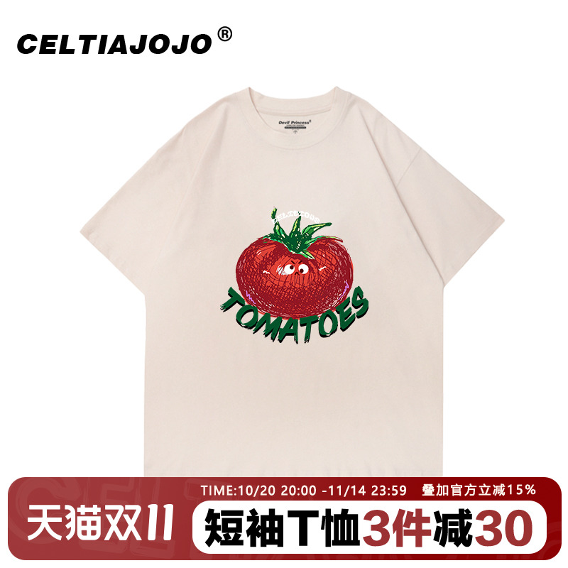 美式复古宽松vibe甜酷街头设计感短袖T恤上衣bf风大码情侣装夏季