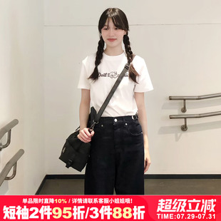 2025夏季 潮 慵懒风chic复古设计感猫咪字母印花白色短袖 t恤女半袖