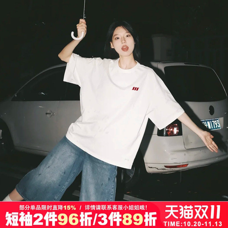 chic设计感慵懒风简约正肩白色短袖t恤女bf风大码女纯棉上衣半袖