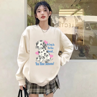 chic学院风小个子复古杏色圆领卫衣女薄款ins风韩系早秋上衣外套