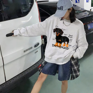 ulzzang宽松街头甜酷美式学院风vibe灰色套头圆领卫衣女春秋薄款