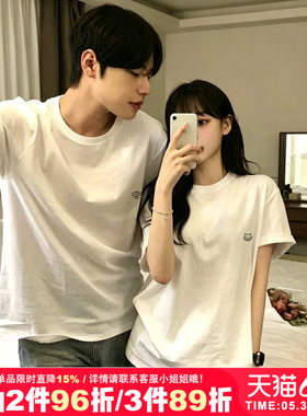 ins韩系简约风白色短袖t恤女2026夏季新款宽松正肩百搭情侣上衣潮