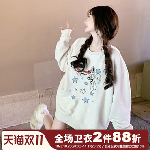 ulzzang复古美式慵懒风印花套头圆领卫衣初秋薄款2026新长袖上衣