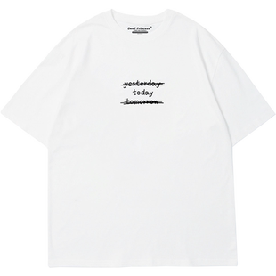 ins风宽松设计感别致潮牌bf风大码中性款正肩白色纯棉短袖t恤内搭