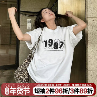 ulzzang小众简约印花白色纯棉短袖t恤bf风情侣装男女款上衣内搭夏