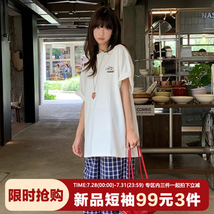 上衣潮 2025夏季 新款 宽松复古ins学院风正肩纯棉短袖 t恤女chic半袖