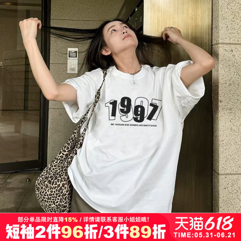 ulzzang小众简约印花白色纯棉短袖t恤bf风情侣装男女款上衣内搭夏