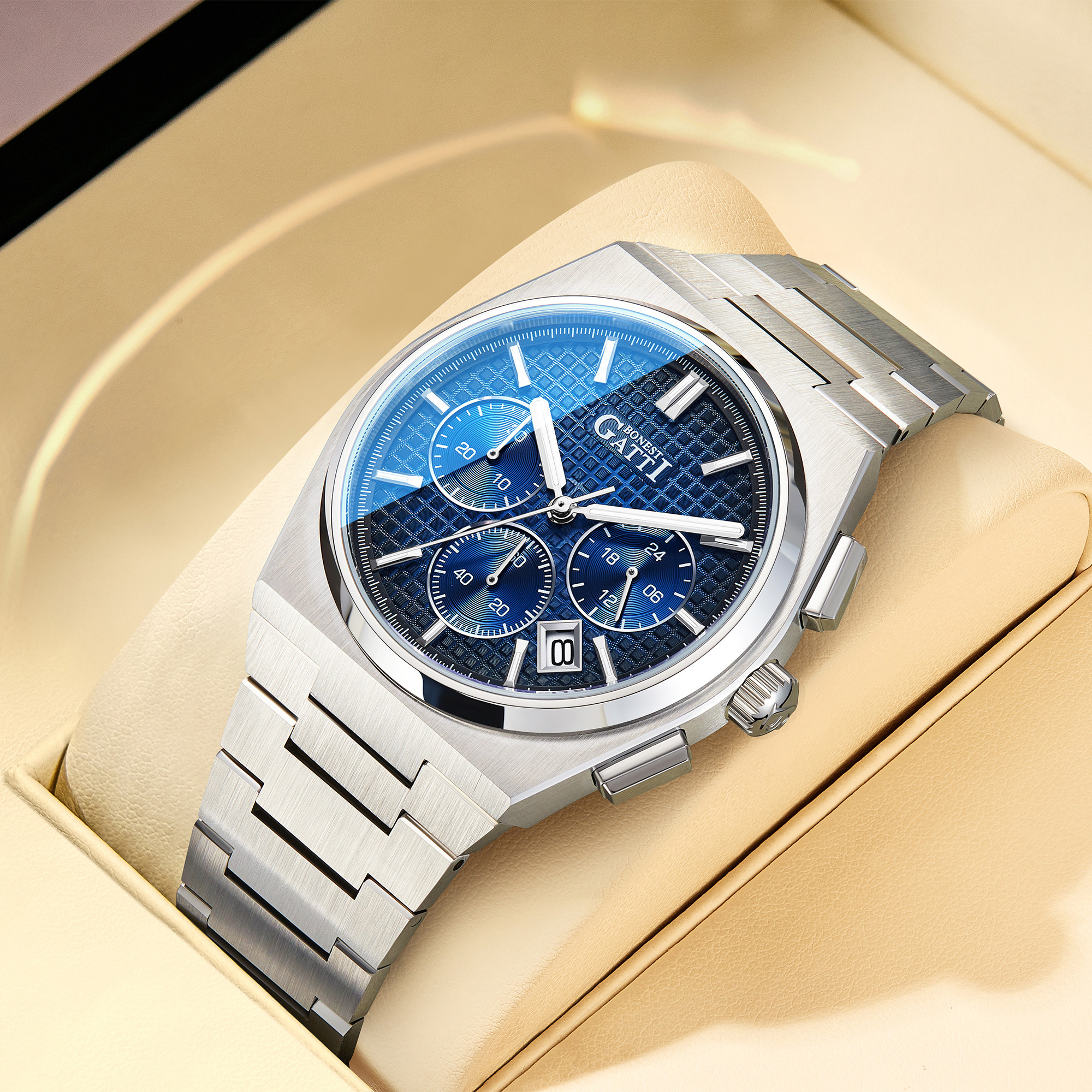 2026年德国新款布加迪石英表多功能日历百搭名牌腕表精钢表壳夜光