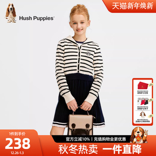 女童连衣裙大童条纹长袖 暇步士童装 裙儿童海军领裙子 25冬新品