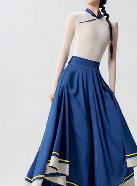广场舞藏族蒙族联系群长袖立领体操服成人女中式民族舞形体舞服