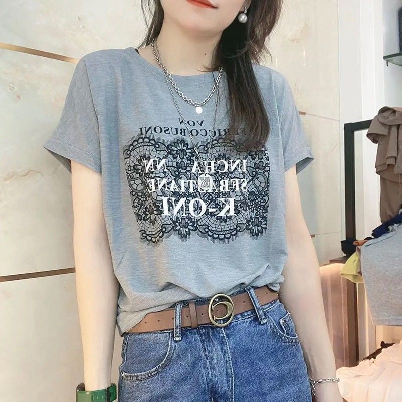 短袖T恤女士2025夏季新款欧货洋气减龄宽松显瘦印花半袖体恤上衣