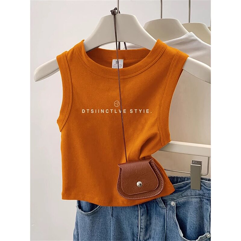 橘色工字吊带背心女夏季薄款外穿修身洋派高级感内搭无袖T恤上衣