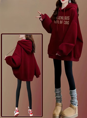 采购产品红色连帽运动衫，为妇女，秋天的衣服，韩国风格的服装，