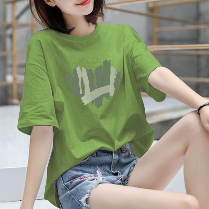 牛油果绿正肩短袖t恤女夏季